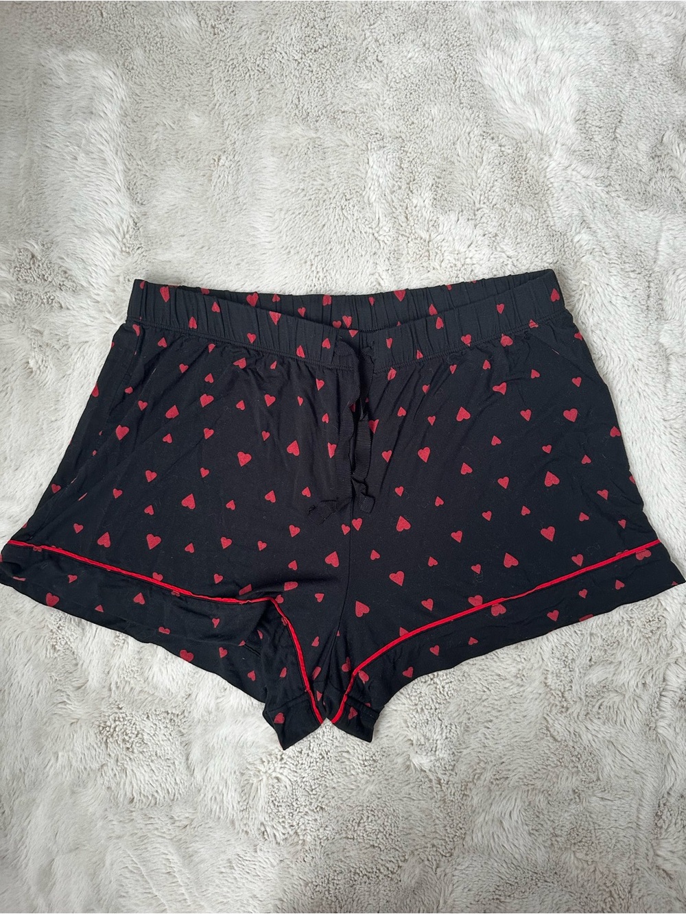 Victoria's Secret Black Sleep Shorts with Red Heart Print